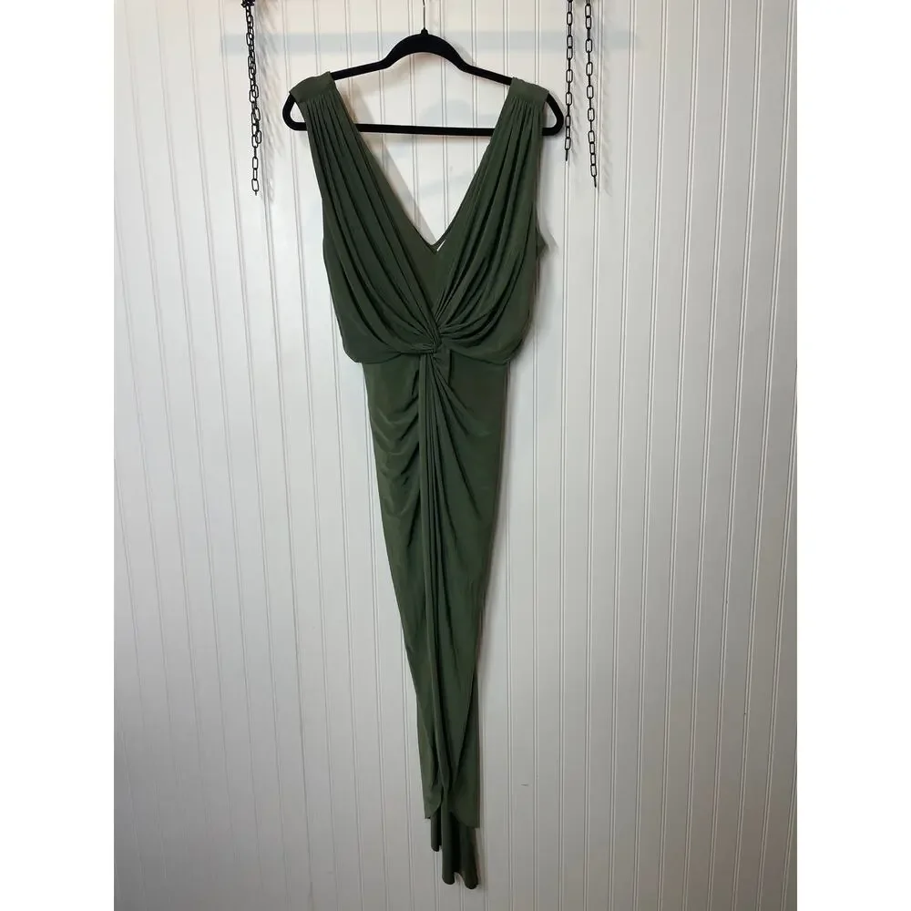 NWT MISA Los Angeles Olive Green Leza Gathered Crossover Tulip Maxi Dress Size S